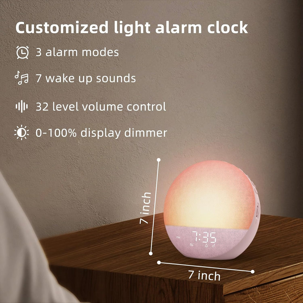 Odokee Sunrise Alarm Clock White Noise Machine: Natural Wake Up Light - Dimmable Clock with Bluetooth Speaker for Bedroom - 25 Sleep…
