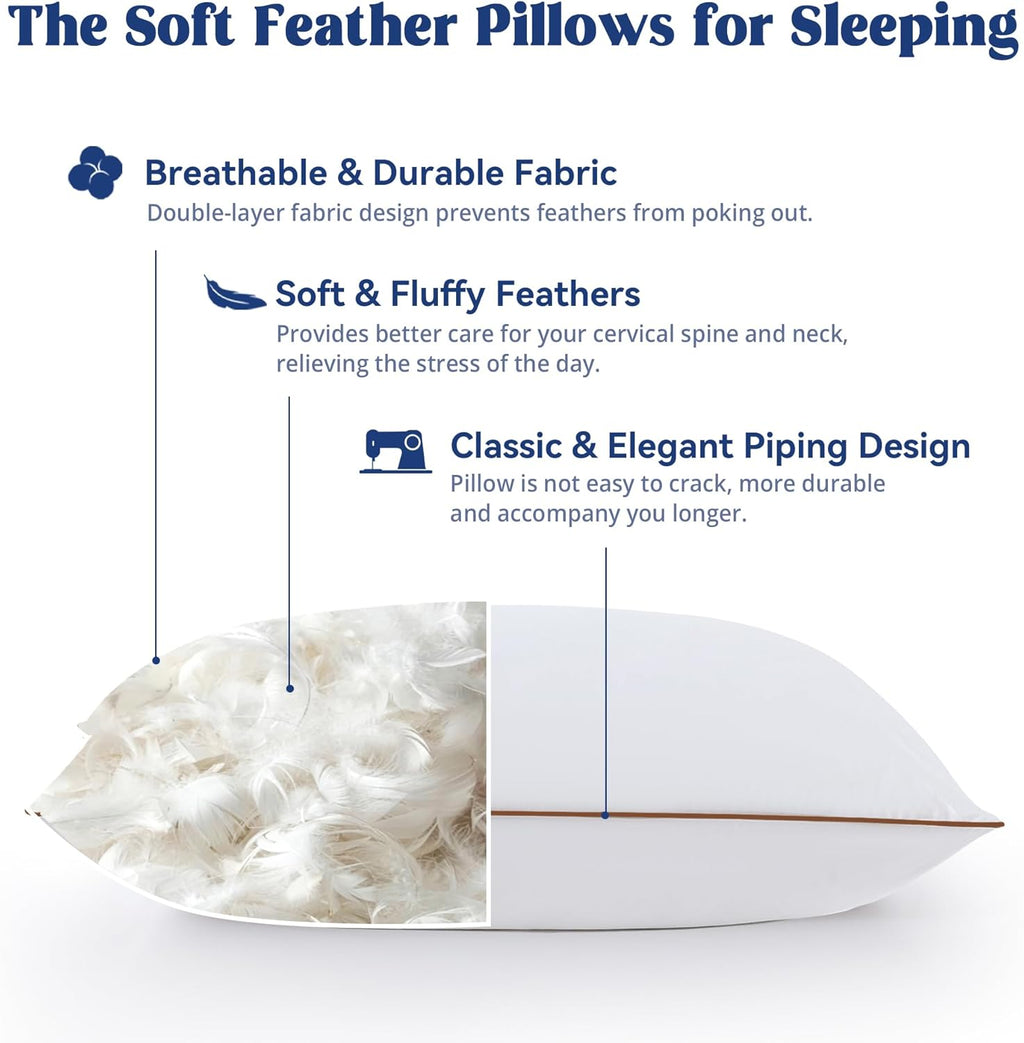 Puredown ® Goose Feather Down Pillows Queen Size Set of 2, Fluffy Bed Pillow for Sleeping with 100% Cotton Cover, Medium Firm Luxury Hotel…