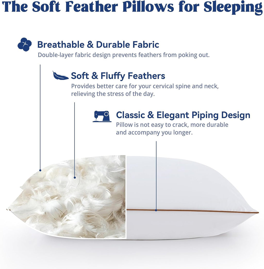 Puredown ® Goose Feather Down Pillows King Size Set of 2, Fluffy Bed Pillow for Sleeping with 100% Cotton Cover, Medium Firm Luxury Hotel C…