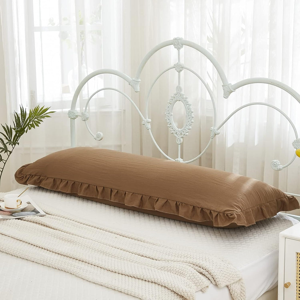 Merryword Brown Body Pillow Cover 20x54inches Long Pillowcase Ruffled Pillowcases Shabby Chic Ruffled Fringe Decor Body Ruffled Pillow Sham…