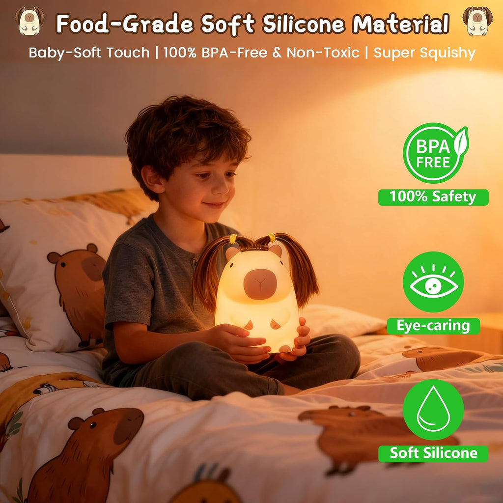 FAMIDUO-BrightenYourLife Cute Capybara Night Light with DIY Hairstyle, Squishy Silicone Lamp, Nursery Nightlight for Kids, Rechargeable Tou…