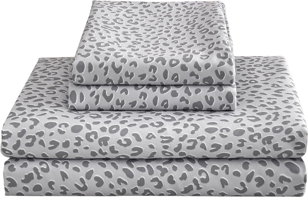 mooreeke Leopard Cheetah Printed Full Bed Sheets, Soft Microfiber Bedding Sheets & Pillowcases, Deep Pocket Non-Slip Fitted Full Sheet, Sil…