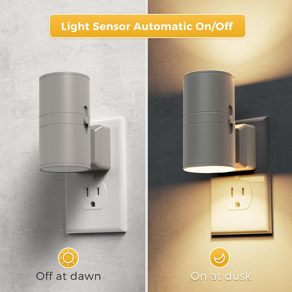 L LOHAS LED Night Light Plug in, 2 Pack, Night Lights Plug into Wall, Light Sensor, Cement Gray Housing, Soft White Nightlight, 3000K…