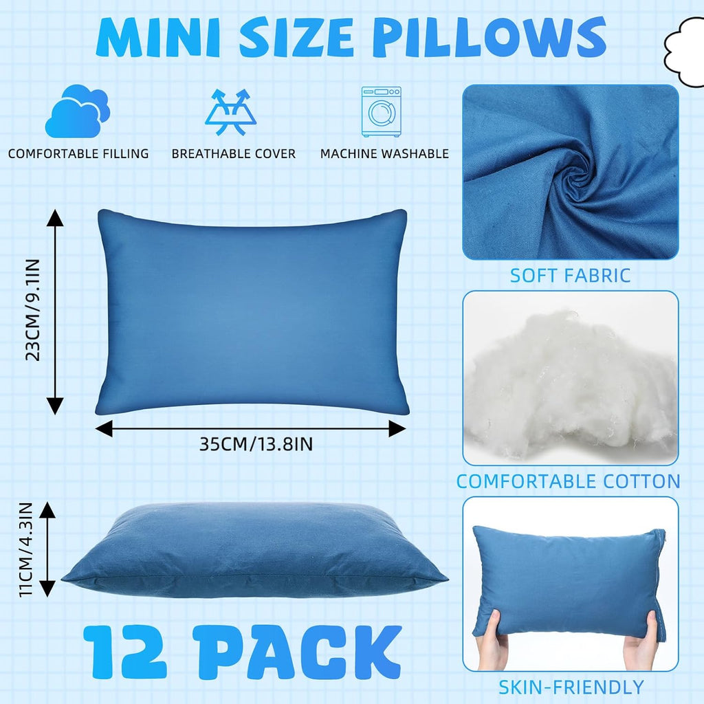 Kigley 12 Pack Mini Pillows for Daycare 9.1 x 13.8'' Small Travel Pillow Bulk Soft Breathable Cotton Pillow for Nap Travel Pet Neck…