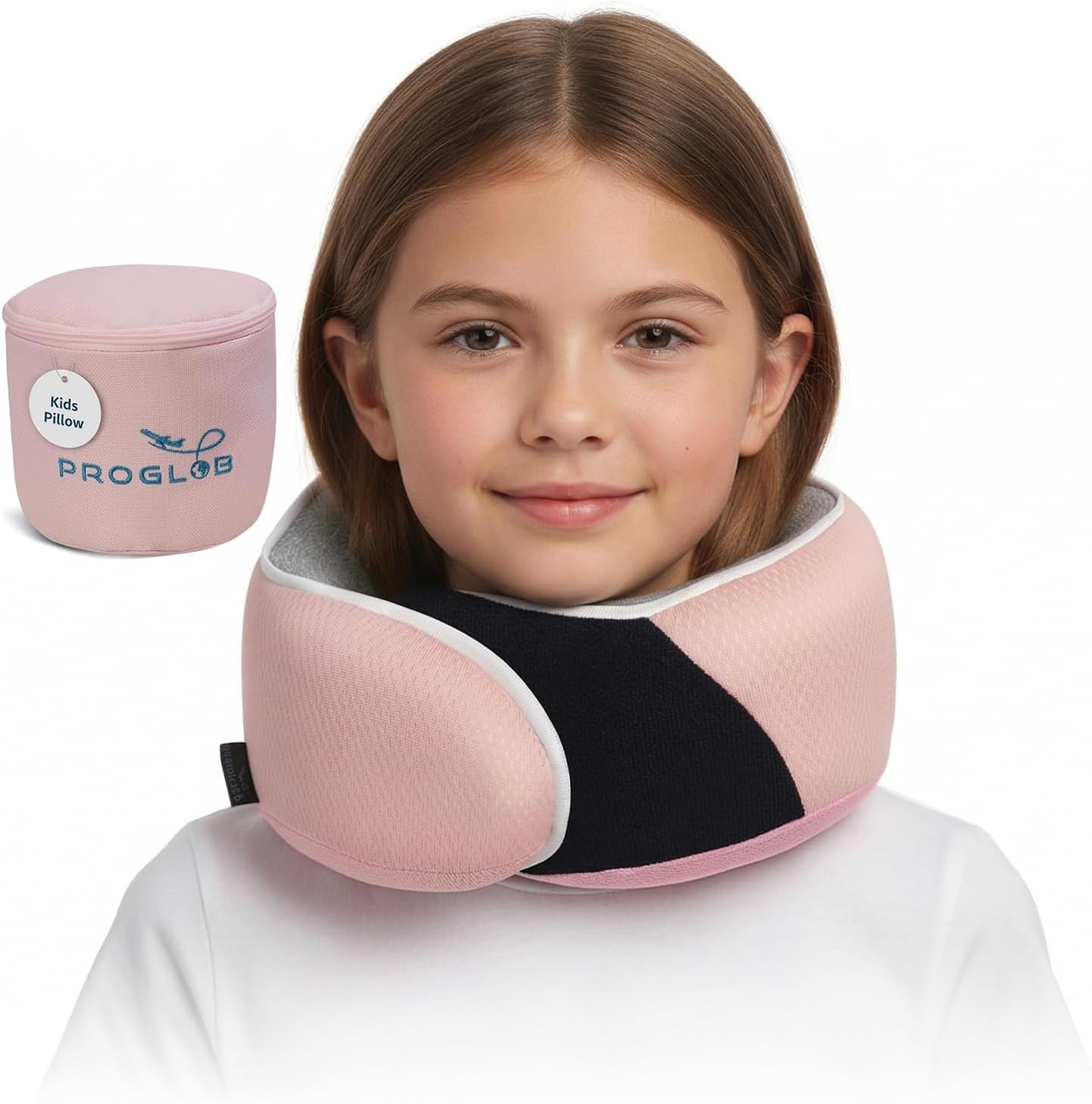 ProGlobe Junior Kids Travel Neck Pillow - Ergonomic Memory Foam Pillow for Airplane, Car, Booster Seat - Soft, Washable, Compact Travel Pil…