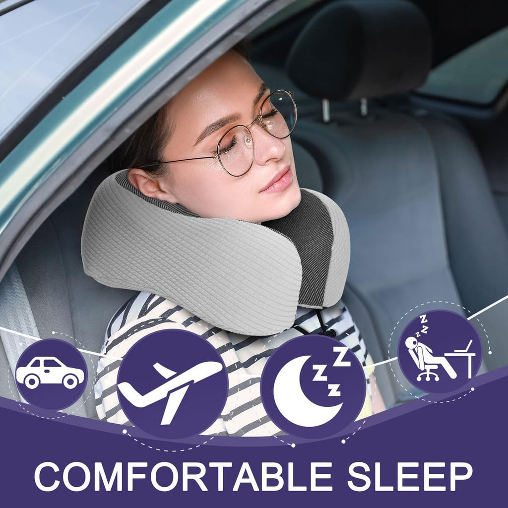 napfun Neck Pillow for Travel with Travel Pouch, Sleep Mask & Earplugs, Memory Foam Airplane Pillow for Headrest Sleep with Eyeshades…