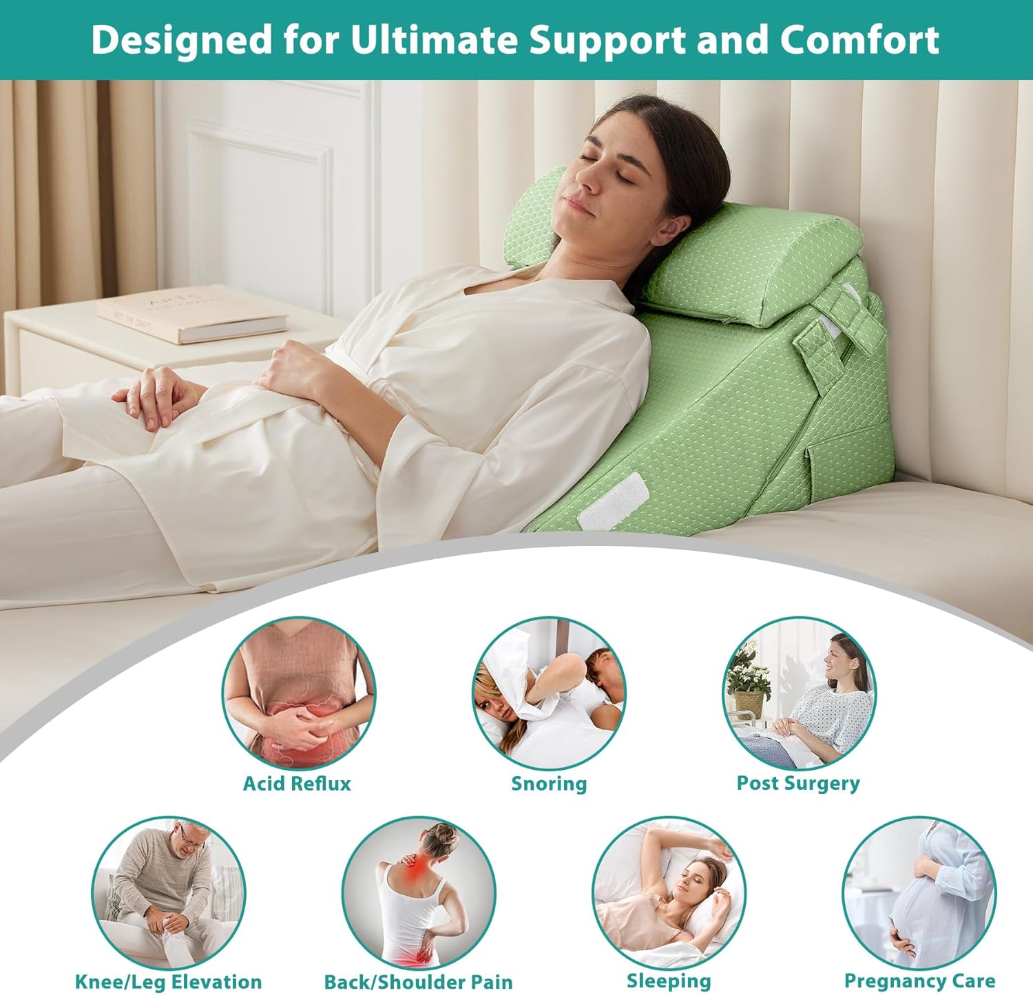 Bedluxe 3Pcs Orthopedic Bed Wedge Pillow Set, Foam Wedge Pillow Post Surgery for Back, Leg and Knee Support, Adjustable 9&12 Inch Folding T…