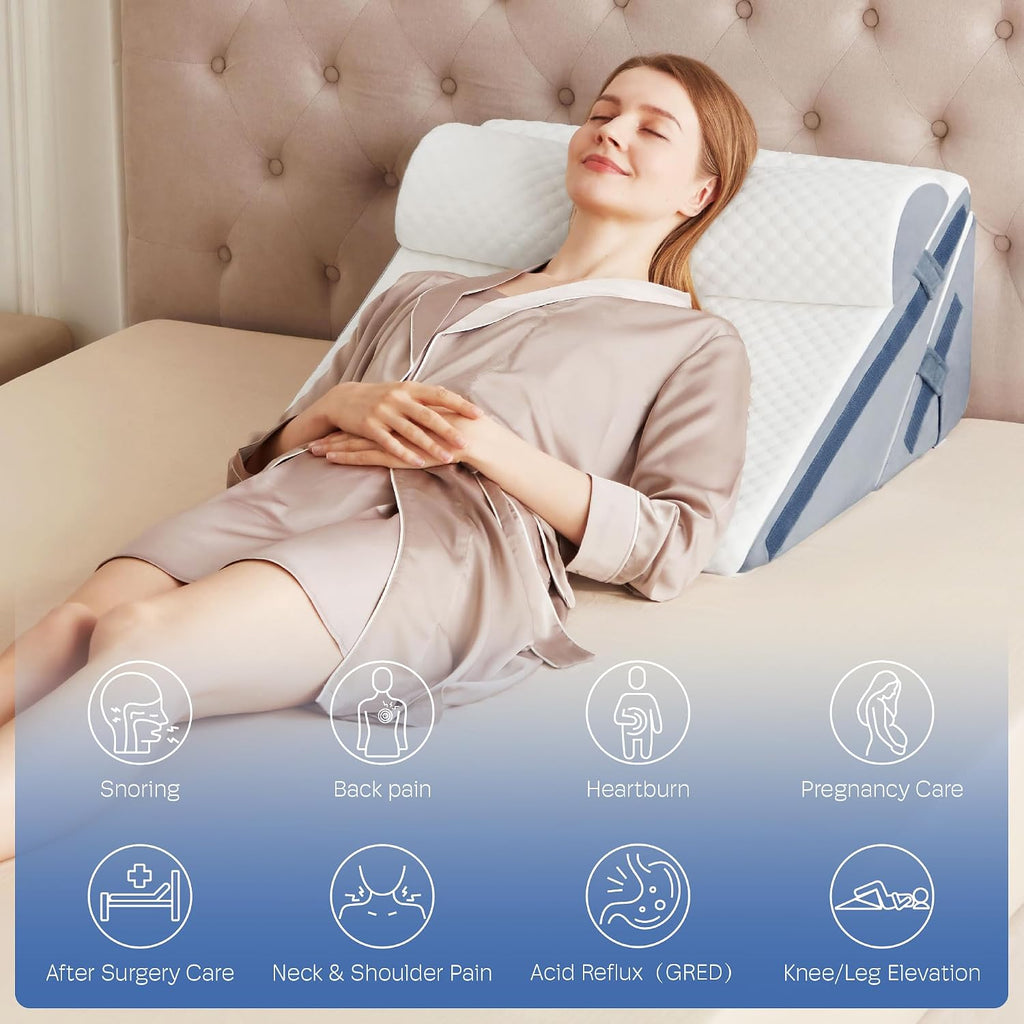 Simpledad 3PCS Wedge Pillow, Orthopedic Wedge Pillow for Acid Reflux, Back, Cooling Memory Foam Top, Bed Wedge Pillows for Headboard, Slee…