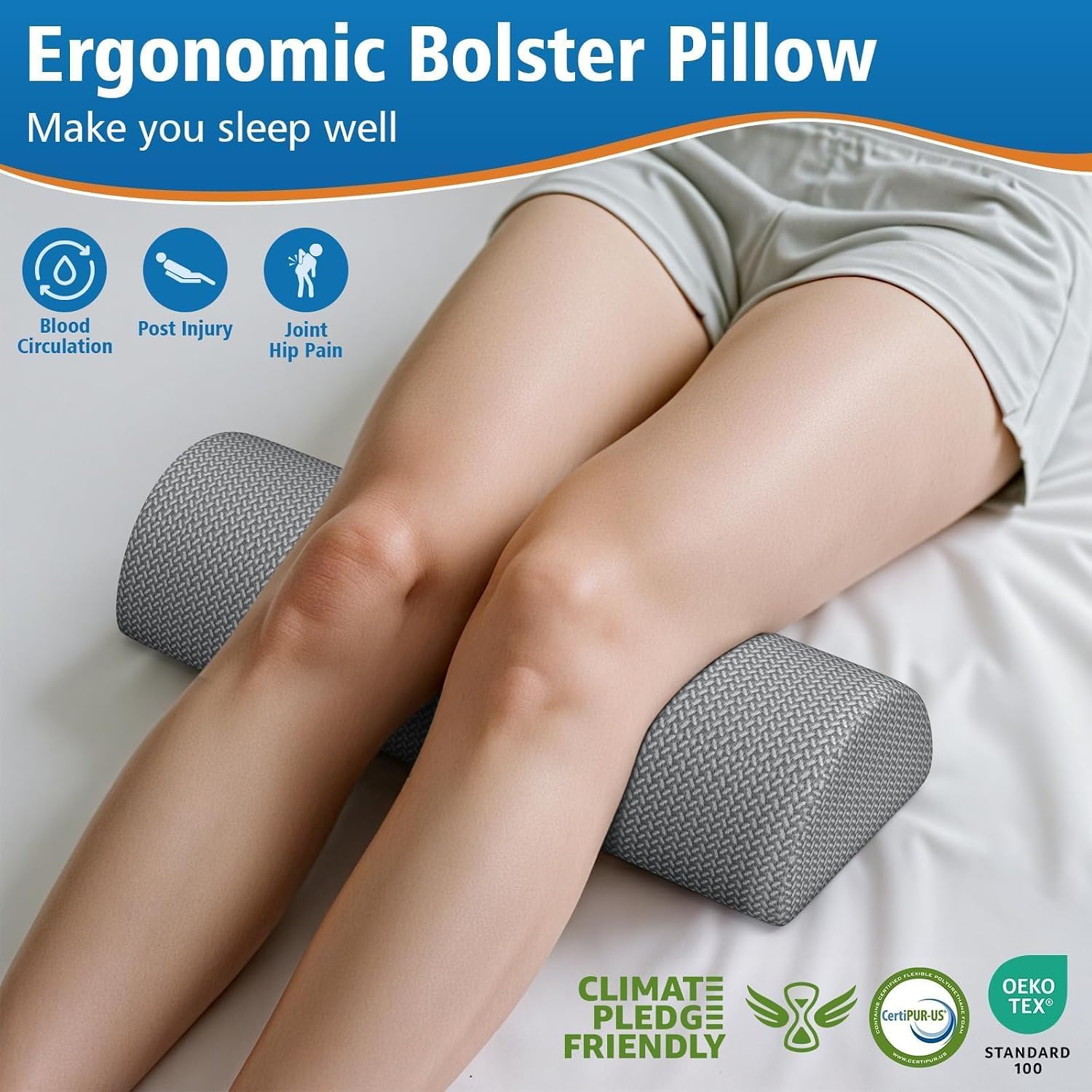SweetSlubr Large Knee Pillow for Side Sleepers, Half Moon Memory Foam Bolster Pillow for Legs, Ergonomic Design Wedge Elevation Pill…