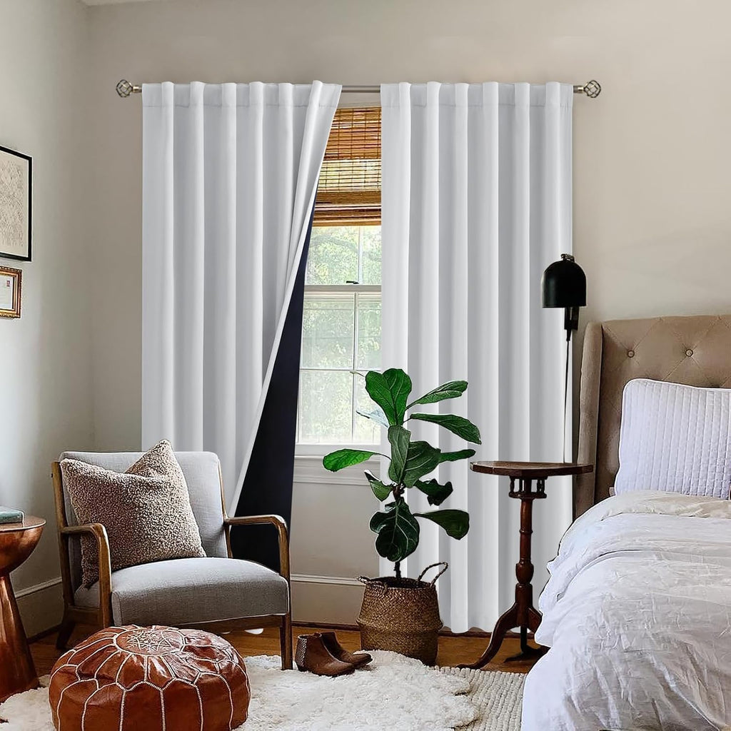 BGment Greyish White 100% Blackout Curtains for Bedroom, 78 Inch Black Out Living Room Panels with Thermal Liner, Rod Pocket and Back Tab…