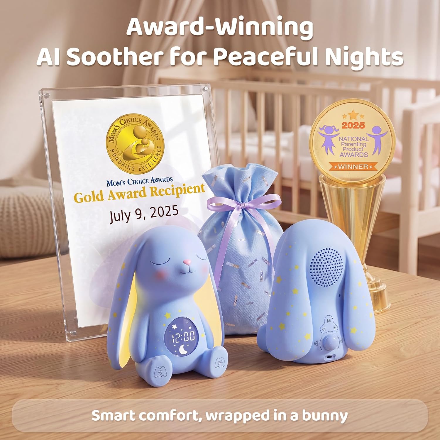 Mewaii Mom's Choice Awards丨Bunny White Noise Sound Machine Baby for Sleep- AI Cry Detection, 100 Soothing Sounds, Full APP Access Included,…