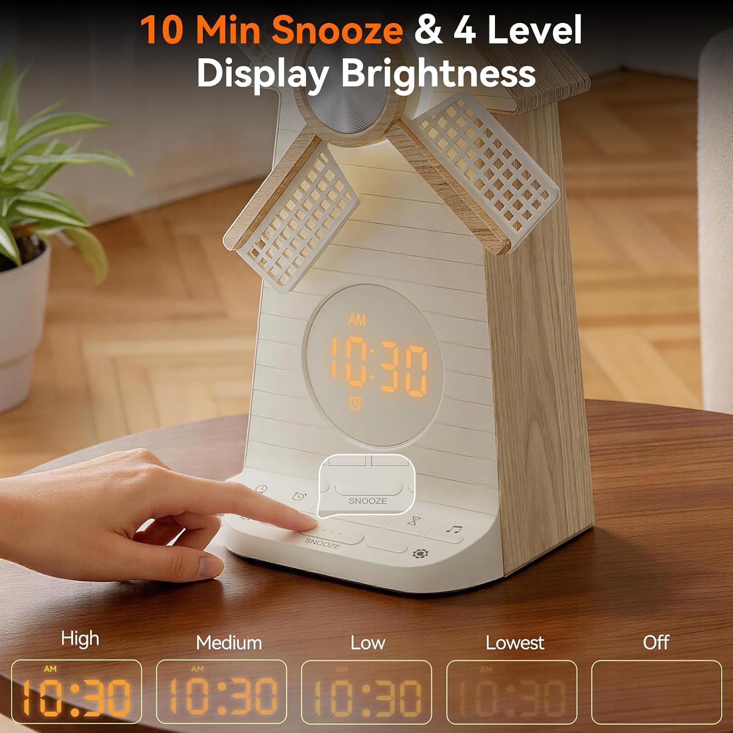 Reteyung Alarm Clock with Rotating Windmill, Sound Machine with Wake up Light, Snooze,10 Nature Sounds & 10 White Noises,15 Ringtones, USB Cha…