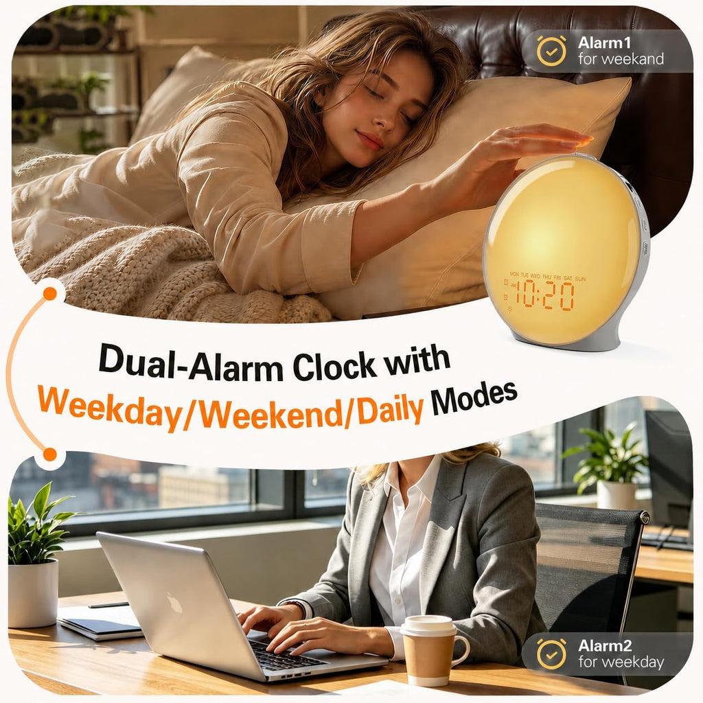 JALL Full-Screen Wake Up Light Sunrise Alarm Clocks for Bedrooms, White Noise Machine for Heavy Sleepers & Kids, 25 Natural Sounds, Dual…