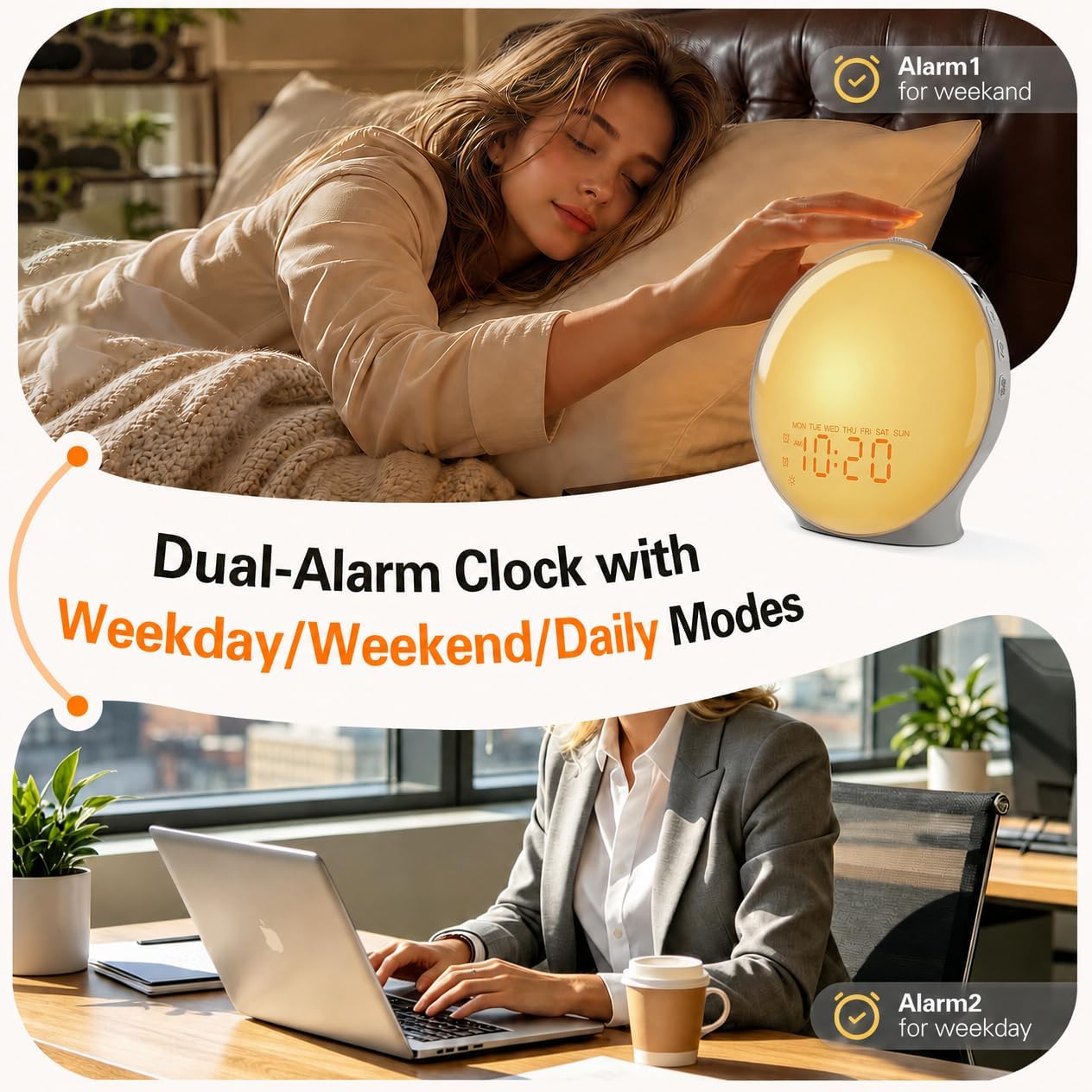 JALL Full-Screen Wake Up Light Sunrise Alarm Clocks for Bedrooms, White Noise Machine for Heavy Sleepers & Kids, 25 Natural Sounds, Dual…