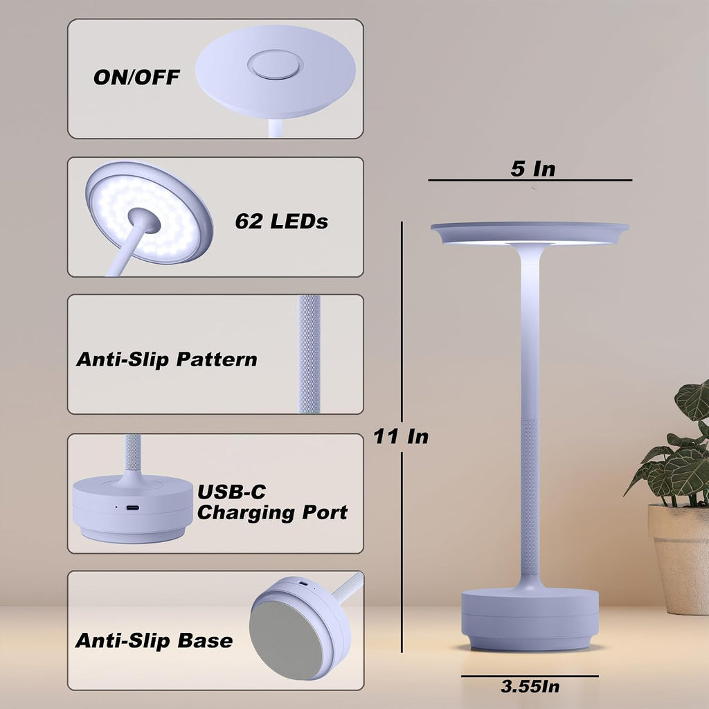 TBBGA 2 Pack Rechargeable Cordless Table Lamps, Portable 5000mAh Outdoor Table Light, 3 Color Stepless Dimming LED Table Lamp with Memory…