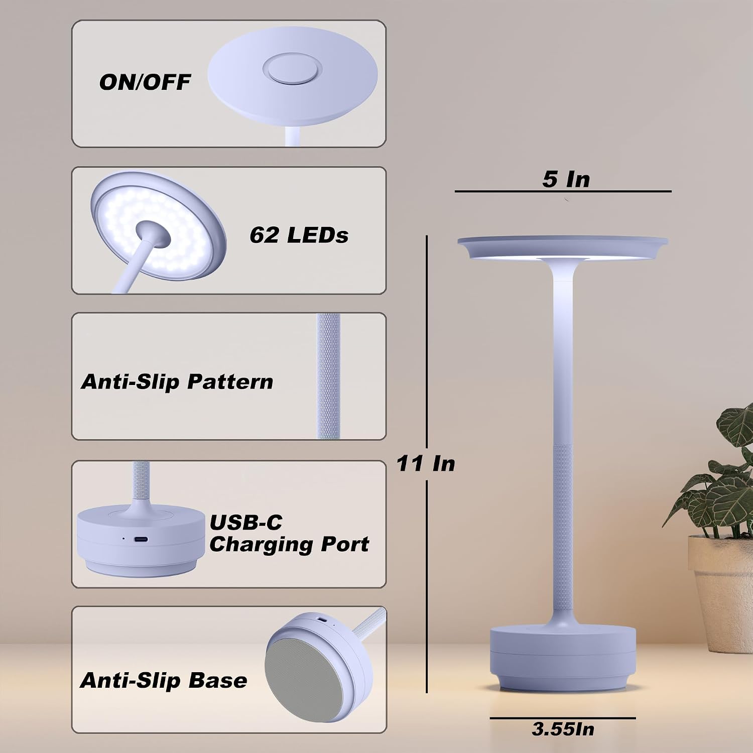 TBBGA 2 Pack Rechargeable Cordless Table Lamps, Portable 5000mAh Outdoor Table Light, 3 Color Stepless Dimming LED Table Lamp with Memory…