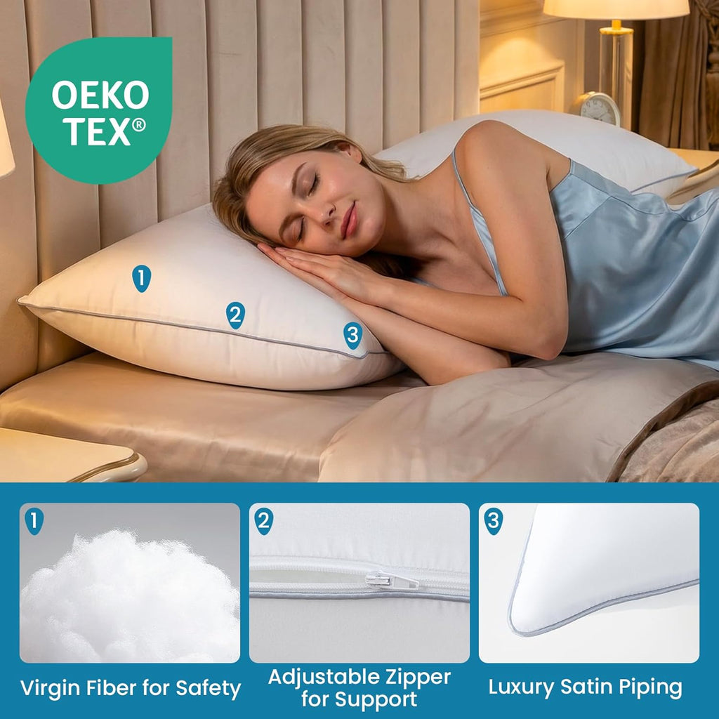 Flexpedic Pillows Set of 2 - Bed Pillows for Sleeping, Fluffy and Supportive, Hotel Quality, Original Down Alternative Filling for Side, Ba…