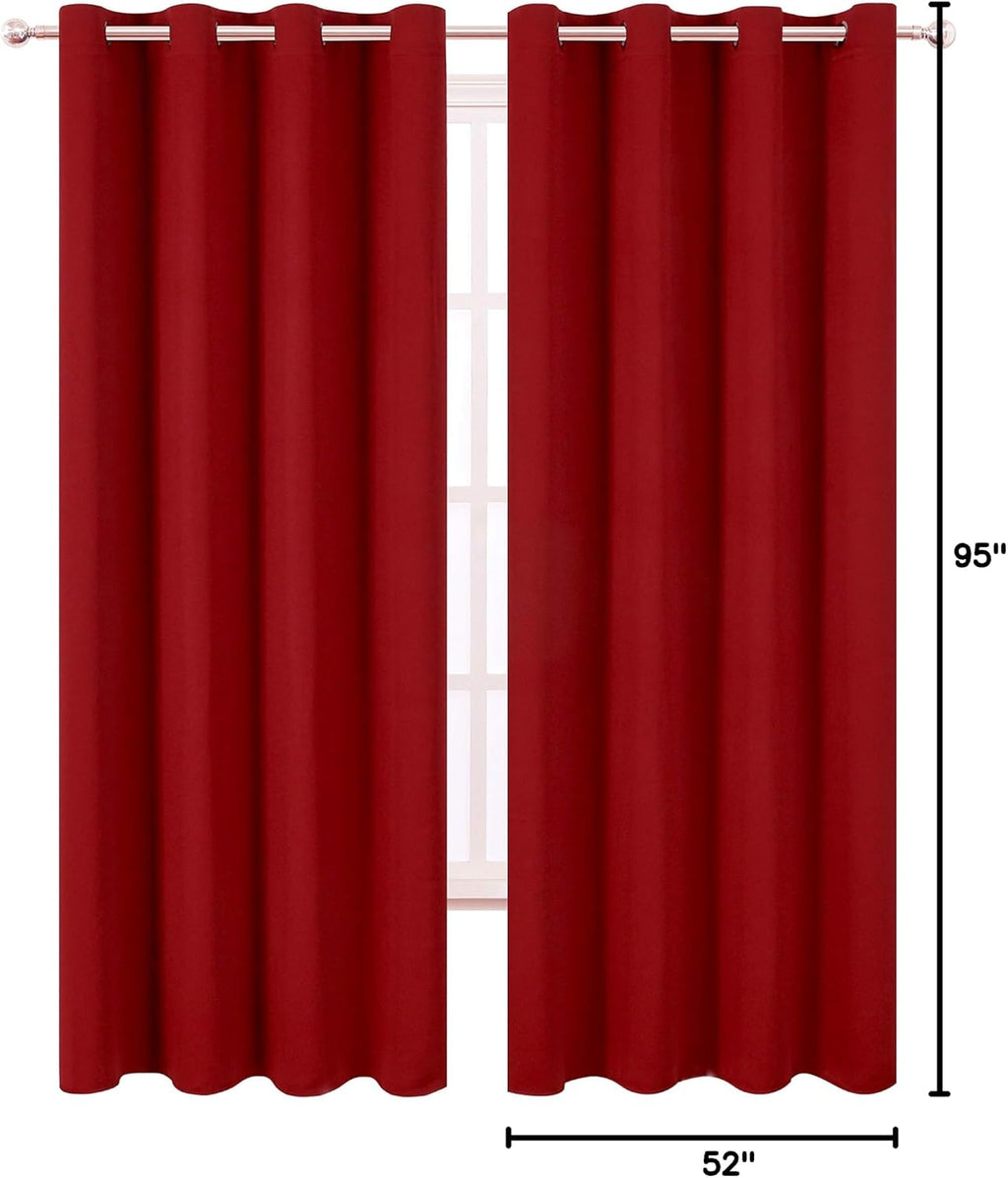 Lemomo Dark Red Thermal Blackout Curtains/52 x 95 Inch/Set of 2 Panels Room Darkening Curtains for Bedroom 95 Inch Red