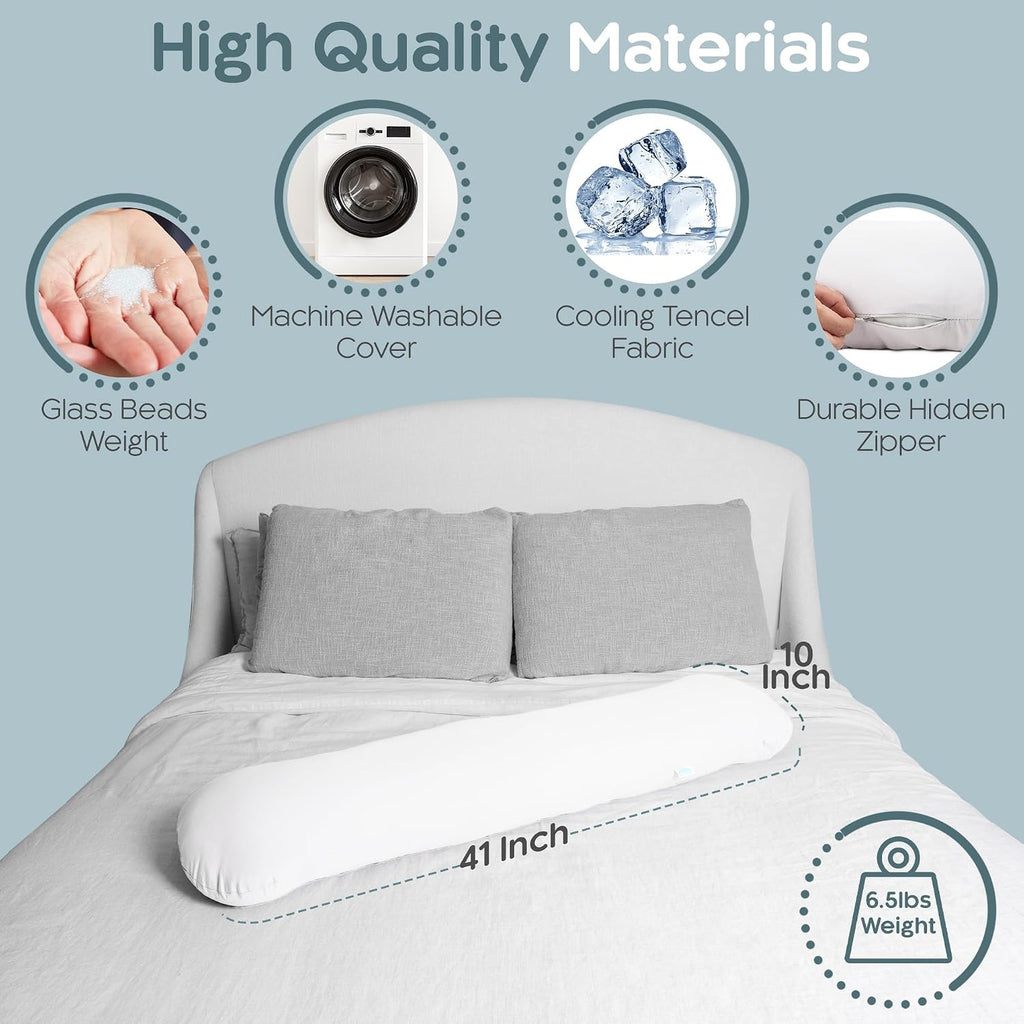 SleepCloud Weighted Body Pillow 6.5lbs - Weighted Pillow for Deeper Sleep (41” x 10”) - Cooling Body Pillows for Adults, Full Body Pillow…