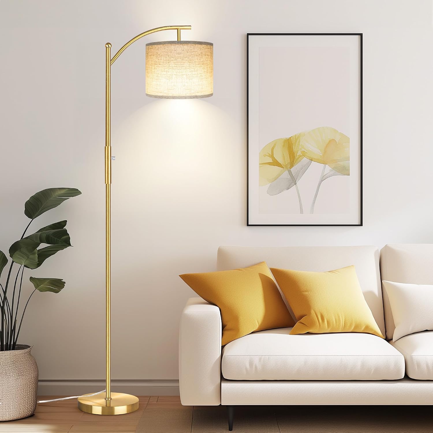 ROTTOGOON Dimmable Floor Lamp, Arc Floor Lamps for Living Room, Stepless Dimming Modern Standing Lamp with Linen Shade, Tall Lamp for…