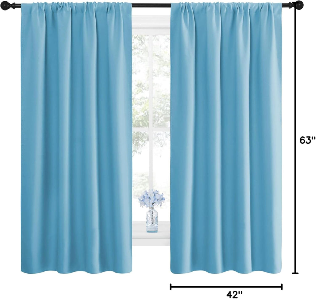 NICETOWN Kitchen Blackout Curtains Panels - Window Treatment Thermal Insulated Room Darkening Rod Pocket Drapes for Bedroom (Teal Blue…