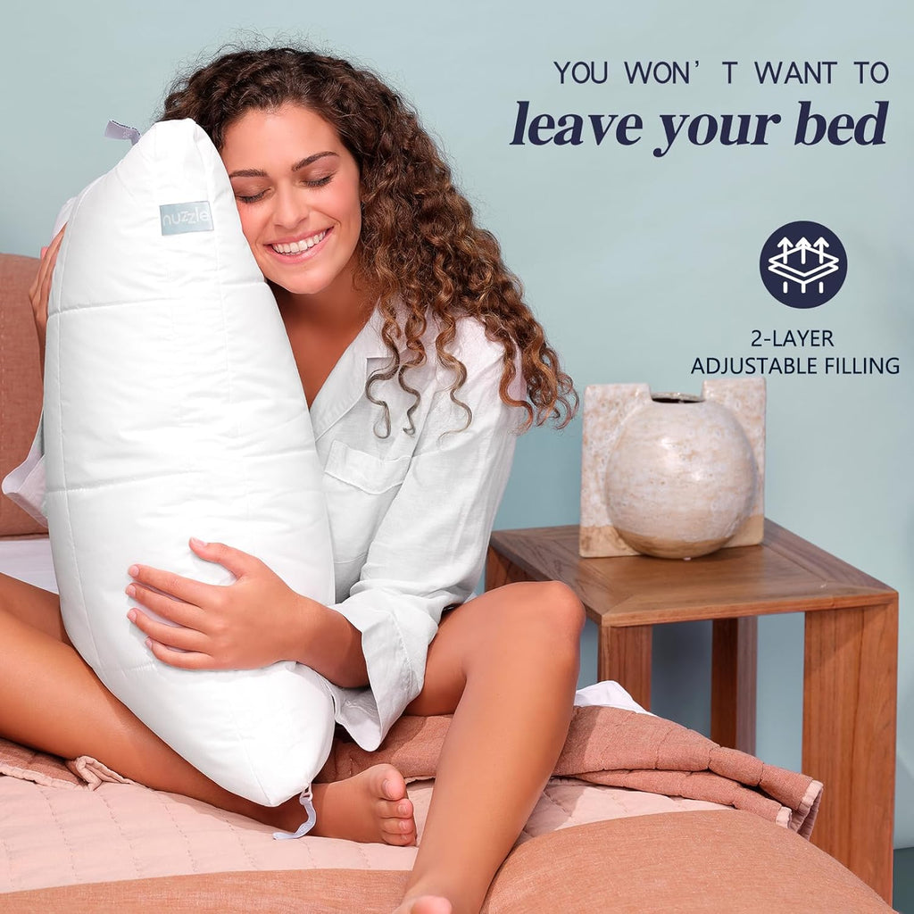 Nuzzlepillow Nuzzle Pillows Standard Size Set of 4, Adjustable Firm Pillows Luxury Hotel Collection Bed Pillows – Adjust Height Soft Cooling…