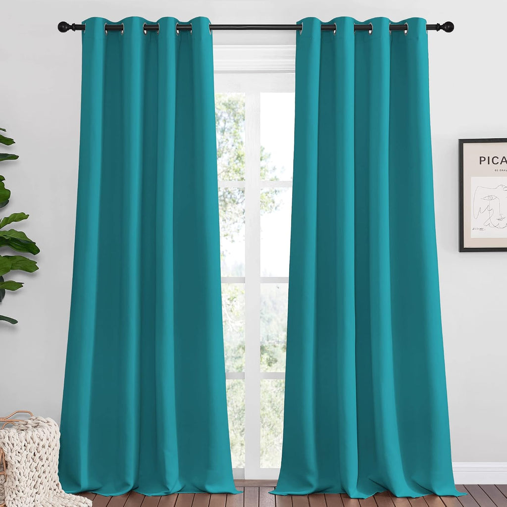 Nicetown Room Darkening Curtains 102 inch Length 2 Panels, Peacock Teal, 2 Pieces, W55, Thermal Insulated Grommet Blackout Curtains for Mod…