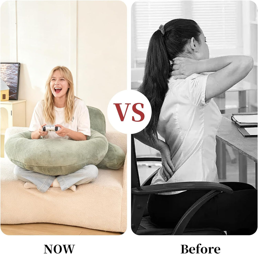 19" Faux Fur Reading Pillow for Bed, U Shaped Support Cushion with Lumbar & Arms, Luxurious Soft Backrest for Gaming, Lounging, Watching…