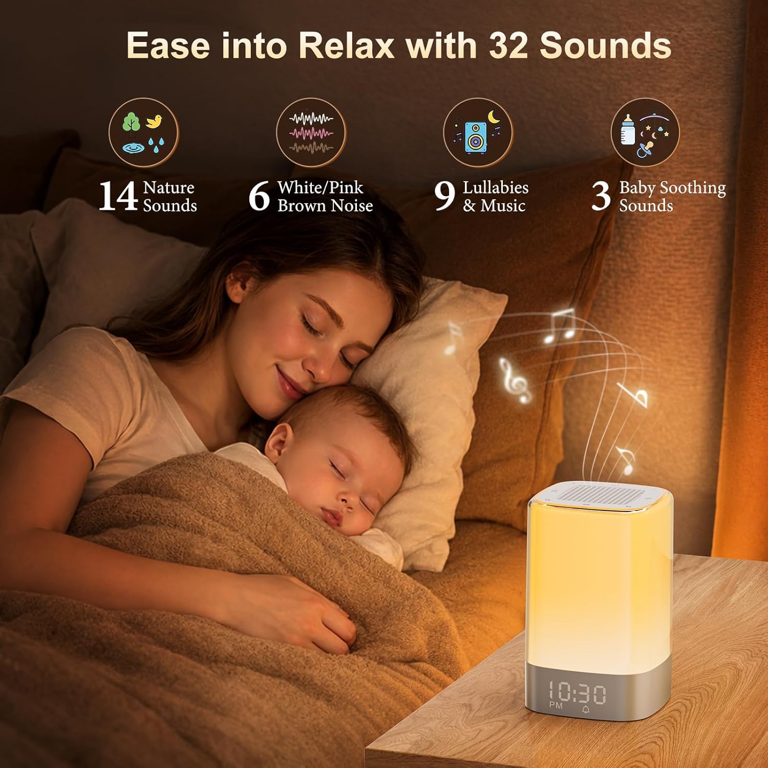 Sound Machine with 32 Soothing Sounds, Alarm Clock, White Noise Machine, Night Light, Bluetooth Speaker, App Control, Timer, Alarm Clock…