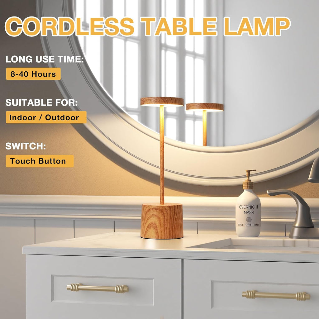 Kakanuo Wooden Rechargeable Cordless Lamp - Touch Control, 3 Color Temperature, LED Outdoor Wireless Lamp, Battery Operated Lamps…