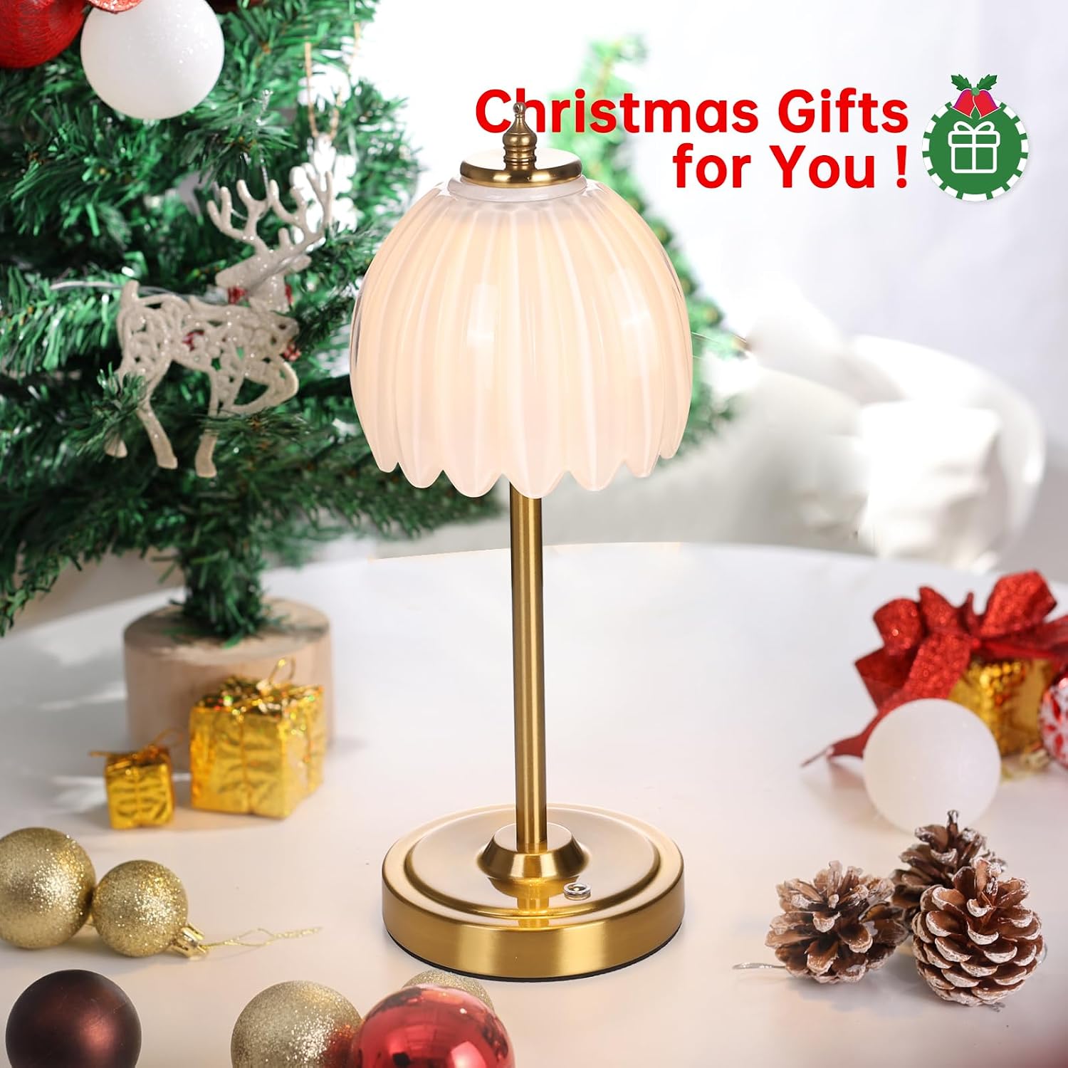 Shenmoyl Set of 2 Tulip Table Lamp with 5000mAh Battery & Touch Control, Cordless Table Lamp with 3 Colors, Dimmable Rechargeable Table…