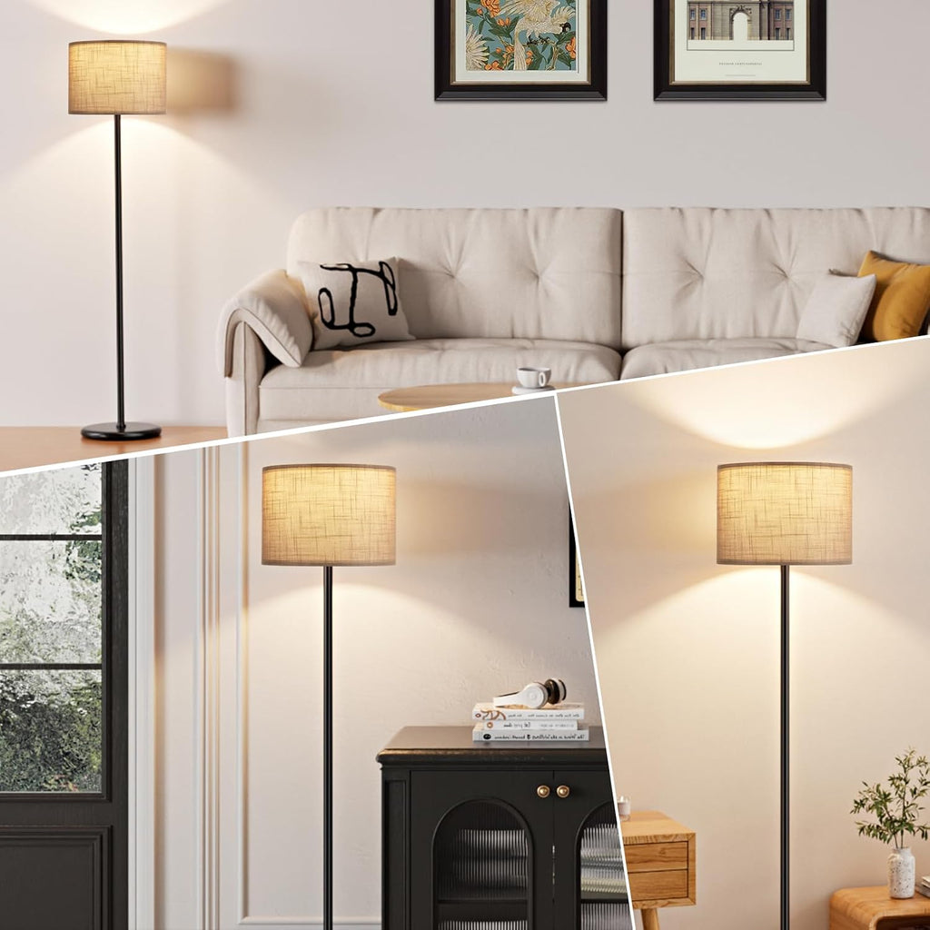 Ambimall 60'' Modern Floor Lamp with Shade, Tall Lamps for Living Room, Bedroom, Office, Dining Room, Linen Grey Shade with Black Pole(With…