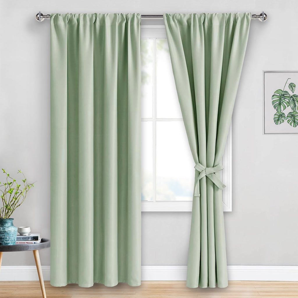 Jiuzhen Blackout Curtains for Bedroom - Thermal Insulated Room Darkening Rod Pocket Curtains for Living Room, Set of 2 Panels with Tiebacks…