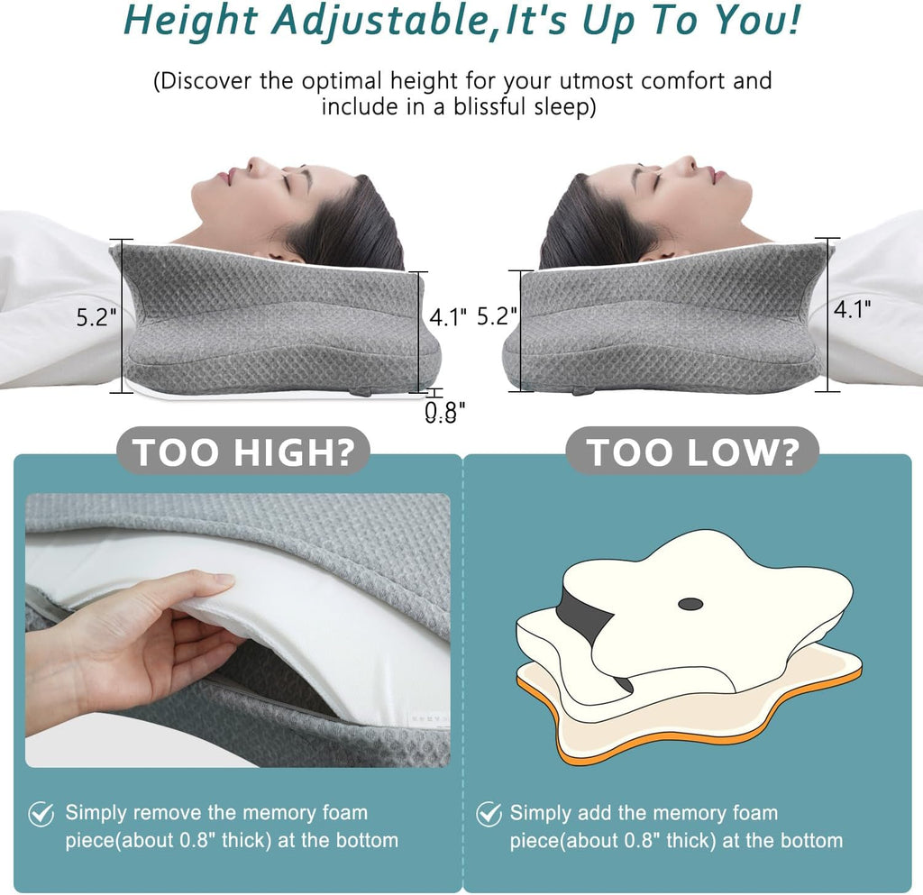 CHxxy Cervical Neck Pillow for Sleeping, Memory Foam Pillows, Ergonomic Side Sleeper Pillows, Cooling Orthopedic Neck Support Pillow for Ba…