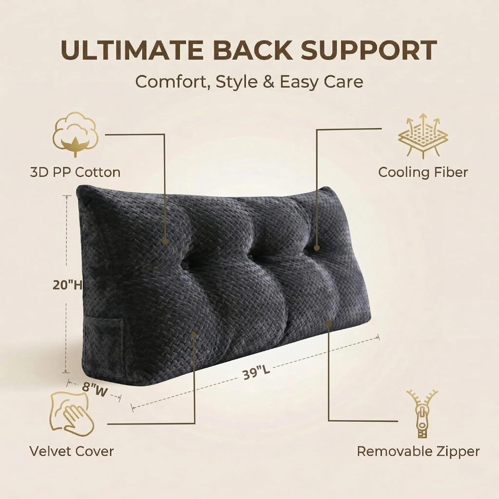 Headboard Pillow Twin Size, Reading Pillow for Bed, Wave Pattern Wedge Pillow, Tufted Backrest Support, Headboard Substitute, Darkgray