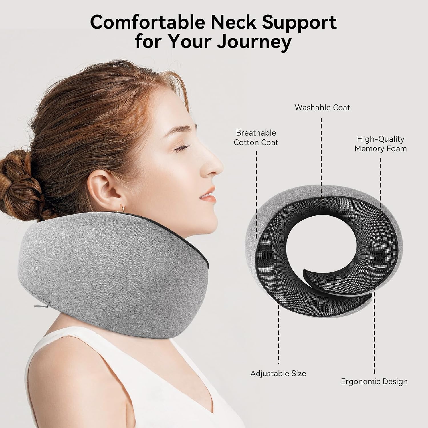 Travel Pillow, Memory Foam Neck Pillow with Ergonomic 360° Support, Travel Neck Pillow for Airplanes, Compact Design for Plane, Car &…