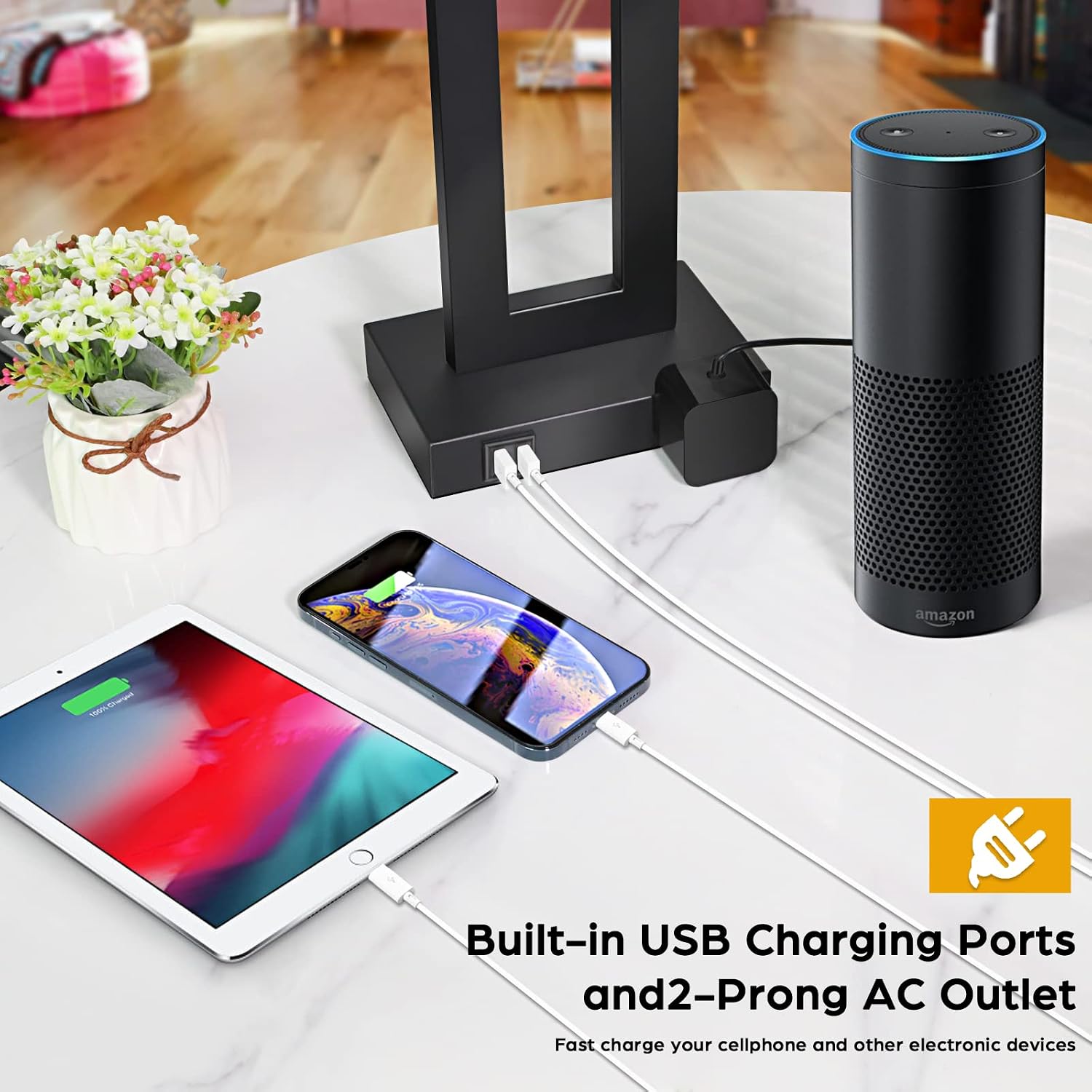 Tobusa Set of 2 Modern Touch Control Table Lamps with 2 USB Ports, 22’’ Large Bedside Nightstand Lamps 3-Way Dimmable Desk Lamp With Grey F…