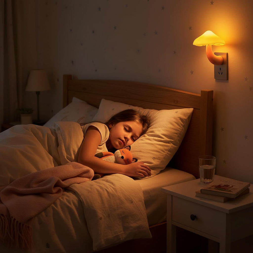 APAKI LED Mushroom Night Light Plug in Lamp, 2 Pack Light Sensor Night Lights Plug into Wall, Soft Warm Yellow Light Dusk to Dawn Ni…