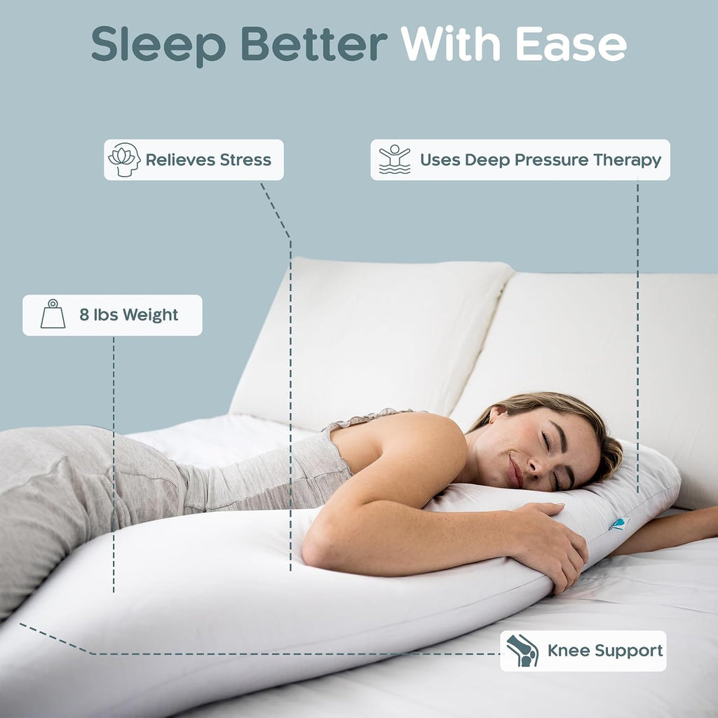 SleepCloud Weighted Body Pillow 8lbs - Weighted Pillow for Deeper Sleep (48” x 14”) - Cooling Body Pillows for Adults, Full Body Pillow…
