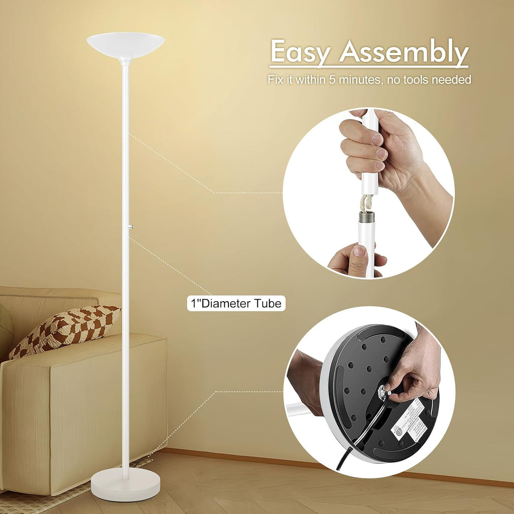 Home 30W Torchiere Floor Lamp - 3600LM Super Bright LED Floor Lamp, 71 Inch Stepless Dimmable Standing Lamp with 3000K Lighting, Rotary Swi…