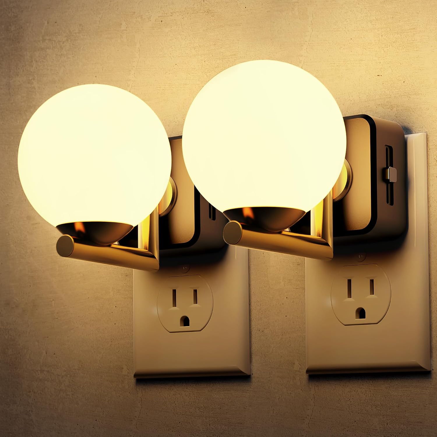 L LOHAS LED Night Lights Plug Into Wall 2 Pack, Dusk to Dawn Sensor, 3000K Nightlight, 0-100LM Adjustable Brightness, Plug in Night Light…
