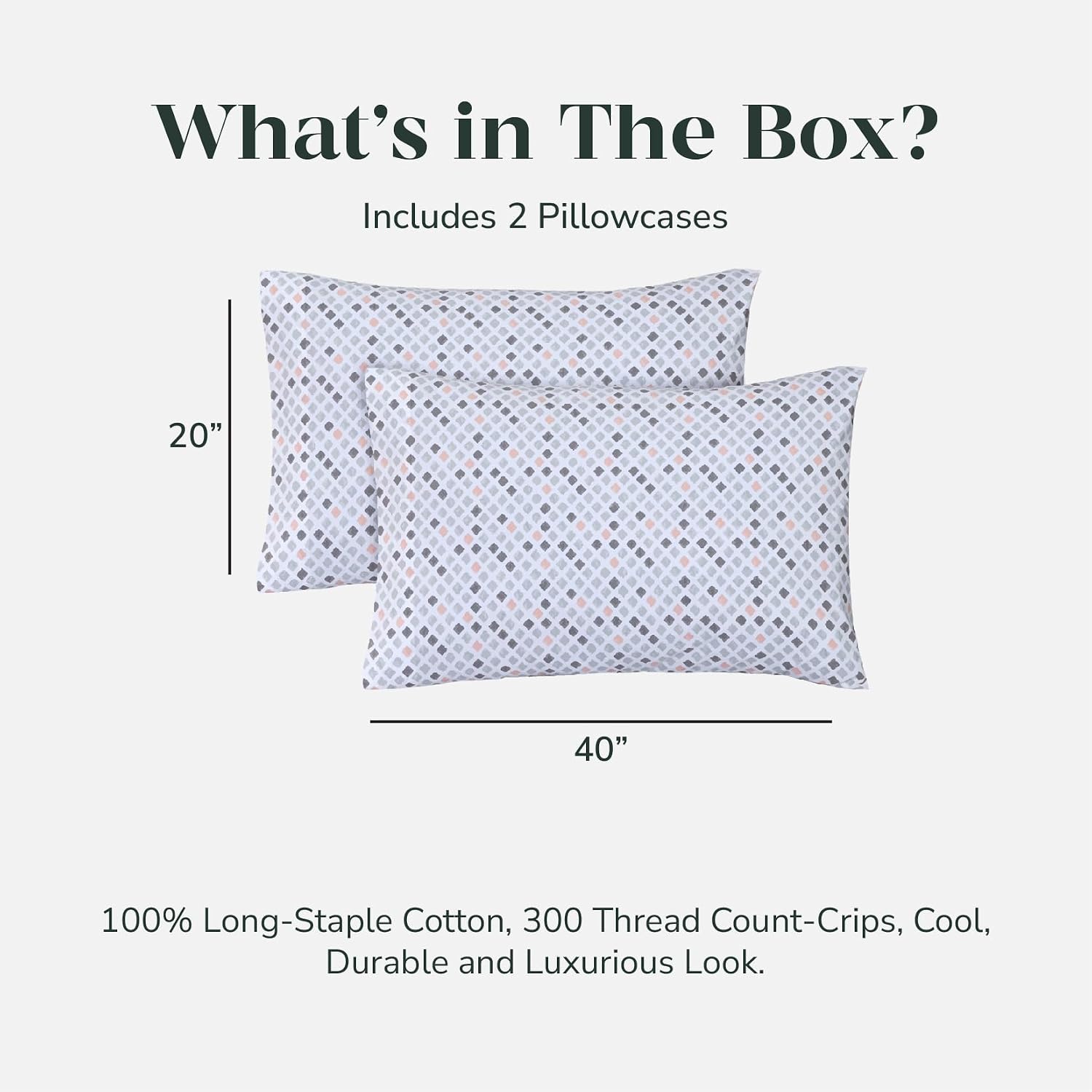 FEATHER & STITCH NEW YORK 100% Cotton 2 Piece King Pillow Cases, 300TC Ultra-Soft Pillowcases with Envelope Closure, Wrinkle- Fade- Stain…