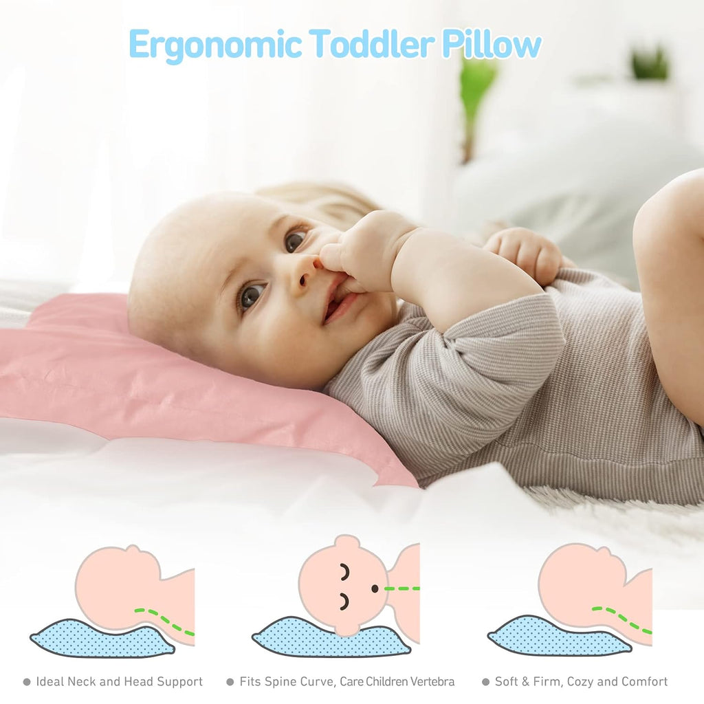 Babebay Toddler Pillow,13X18 Soft Kid Pillow for Sleeping, Machine Washable Toddler Pillow with Cotton Pillowcase, Age 2 to 5 (Pink) 0 Coun…