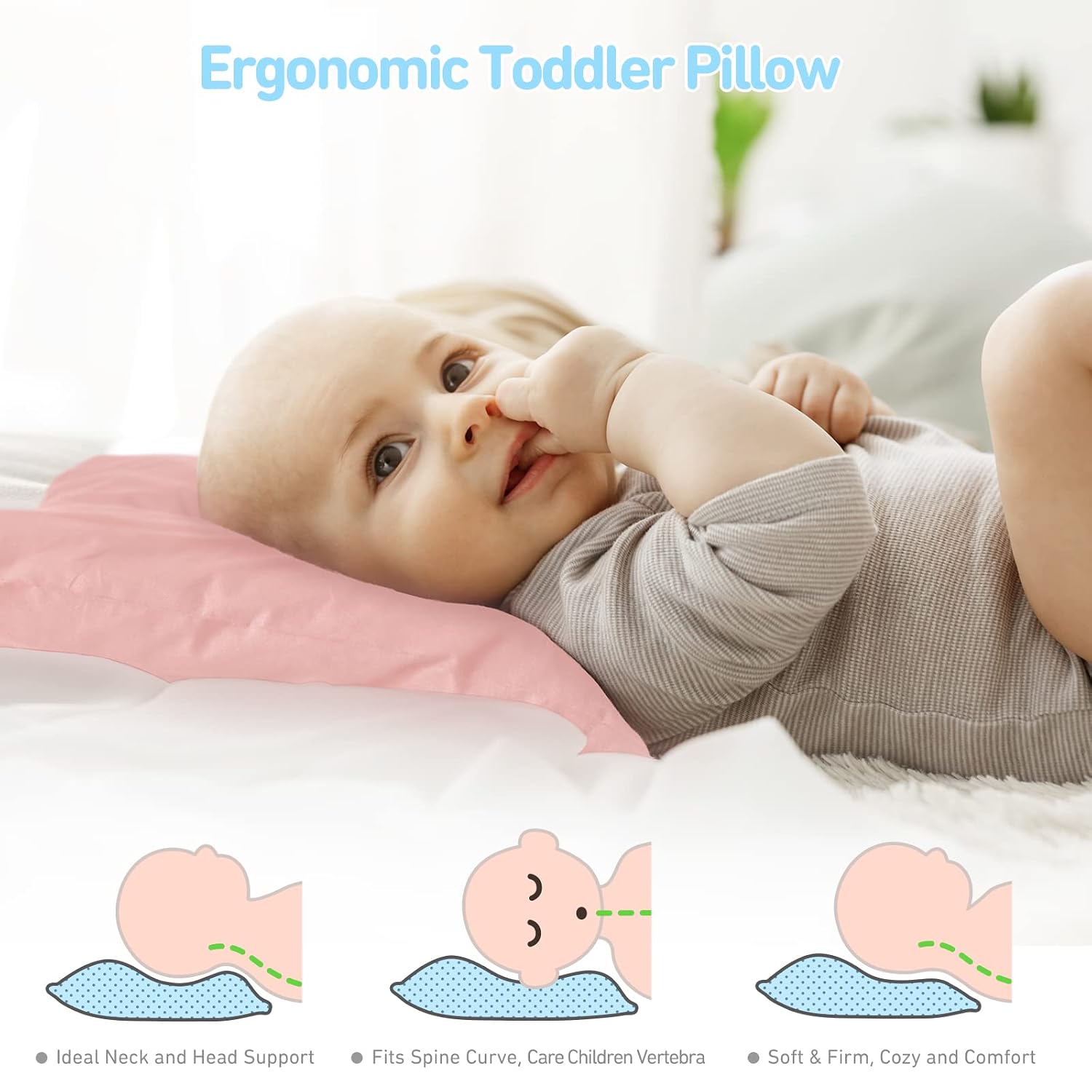 Babebay Toddler Pillow,13X18 Soft Kid Pillow for Sleeping, Machine Washable Toddler Pillow with Cotton Pillowcase, Age 2 to 5 (Pink) 0 Coun…