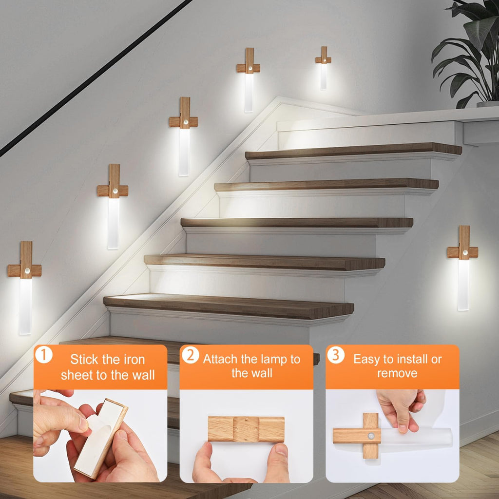 ASAWASA Stair Led Lights, Rechargeable Battery Operated Motion Sensor Light Indoor, Magnetic Dimmable Closet Lights, Wireless Under Counter…