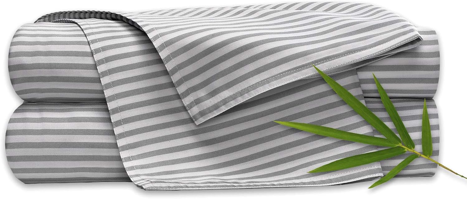 PureBamboo Pure Bamboo California King Sheets, Genuine 100% Organic Viscose Derived from Bamboo Bed Sheet Set, Soft & Cooling, Double Stitc…