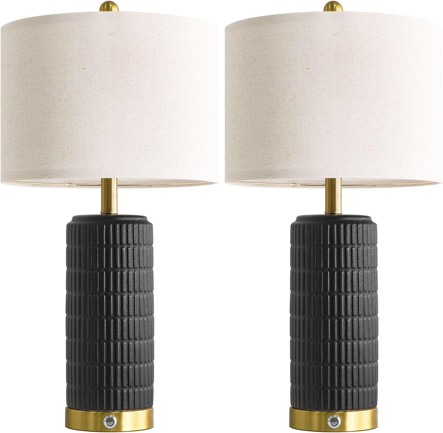 PoKat Ceramic Table Lamps Set of 2 for Living Room, 25'' Modern Touch Bedside Lamps for Bedroom with 2 USB Ports, Farmhouse Black…