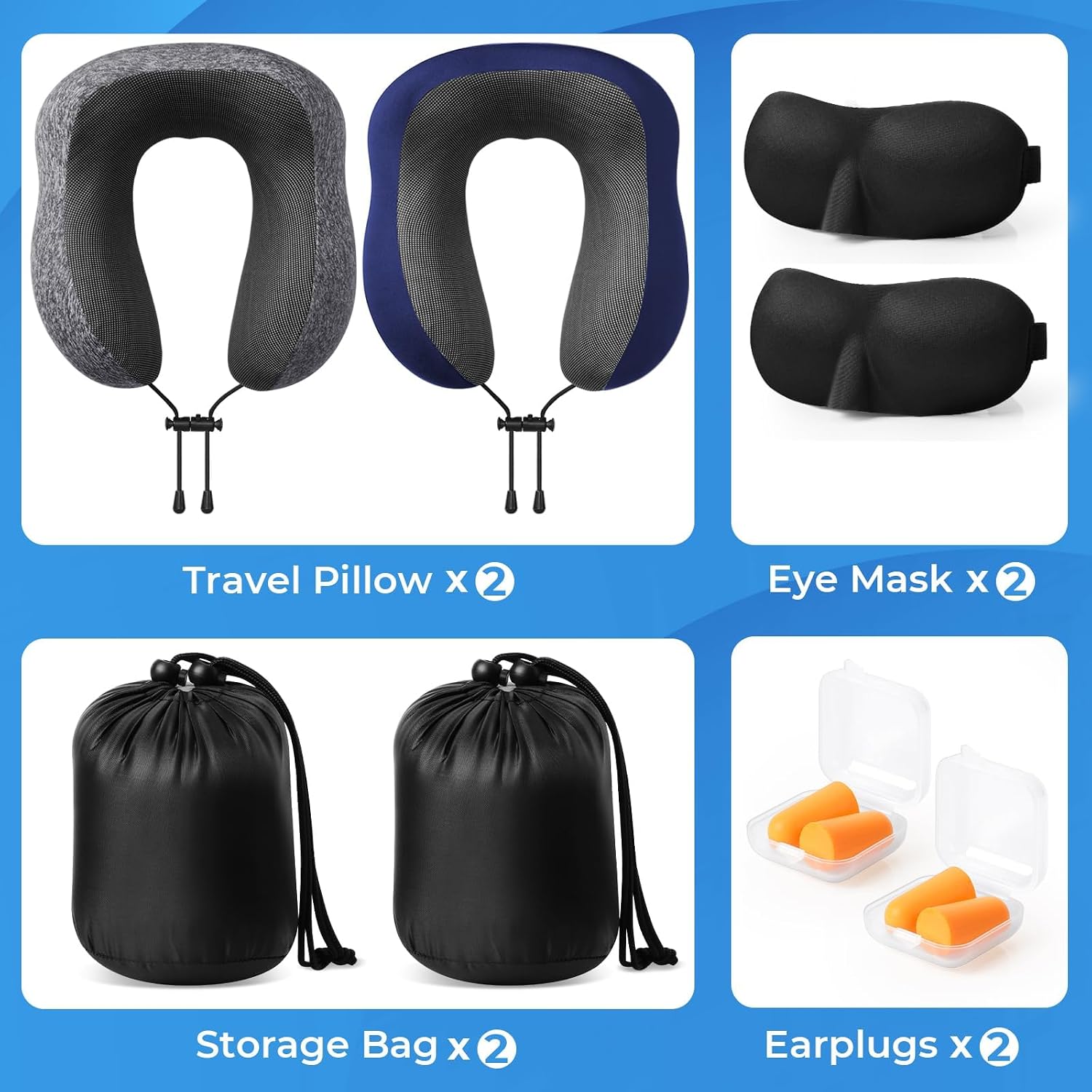 ExploreBliss Travel Pillow, 2 Pack Travel Pillows for Sleeping Airplane, Neck Pillow Airplane, Memory Foam Neck Pillow Set with Eye Mask, E…