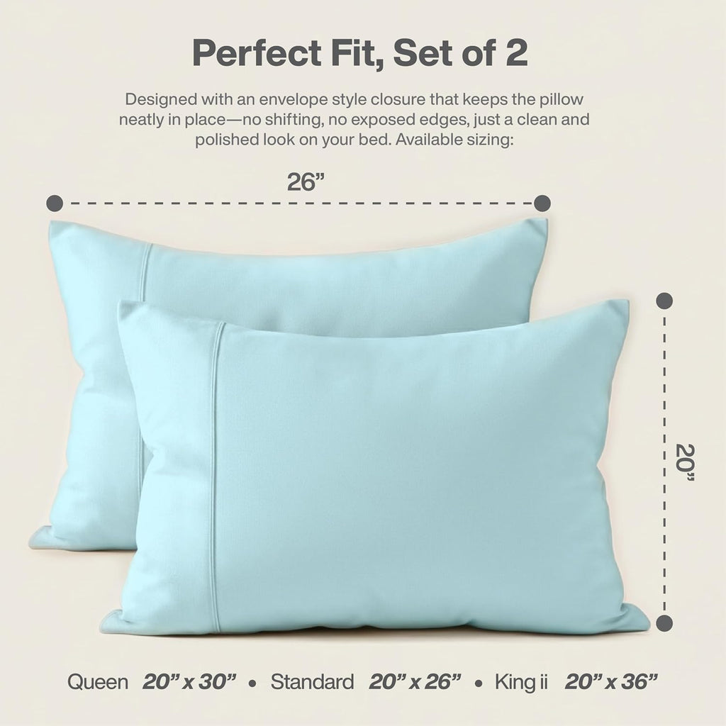 Queensbay Standard Pillow Cases Set of 2, Microfiber Cooling Pillowcases, Soft Breathable Envelope Closure Pillow Covers, Wrinkle Free Easy…