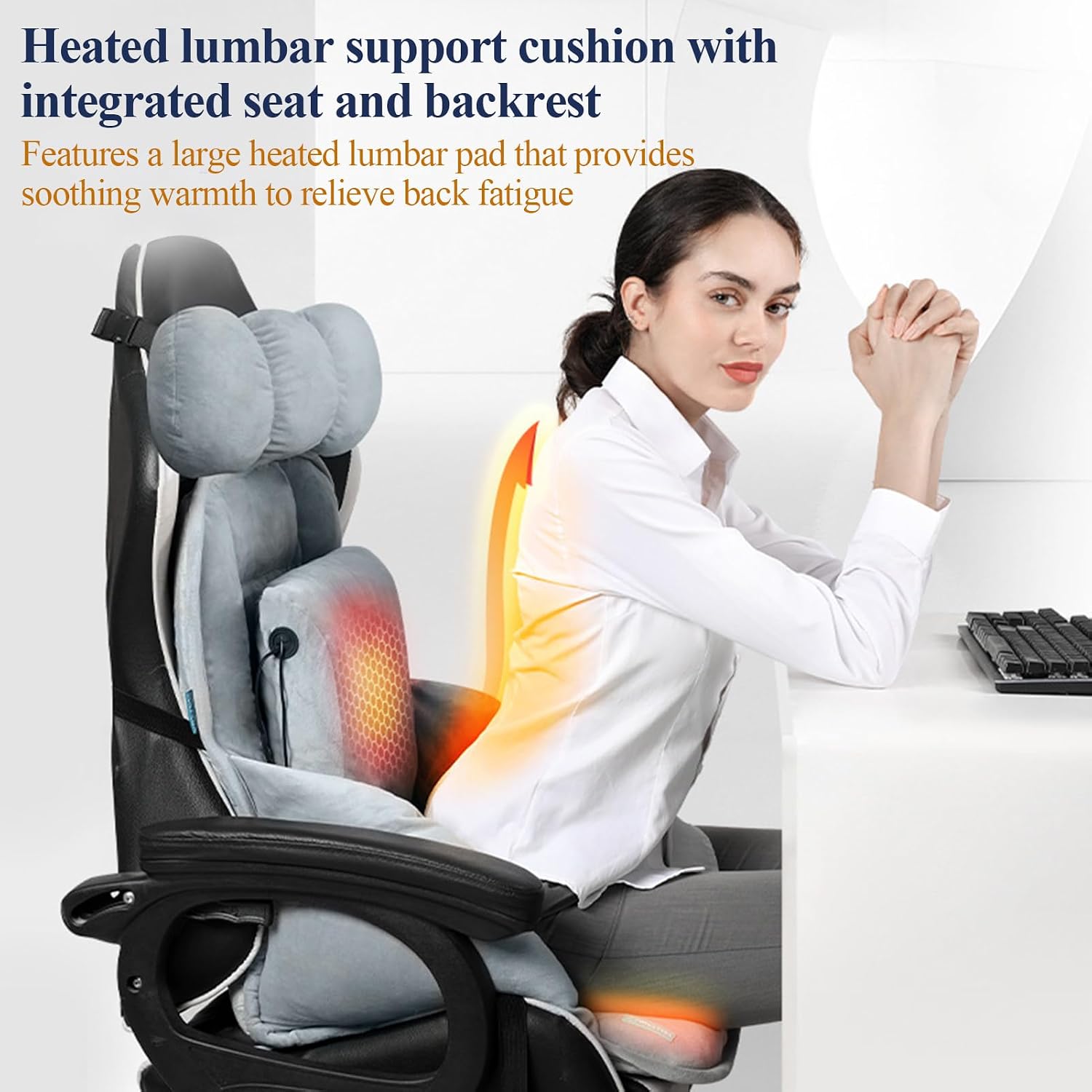 Generic USB Heated Seat Cushion, Lumbar Support Heated Seat Pad with Armrest for Office Chair, Ajustable Backrest Warm Pillow for Long…